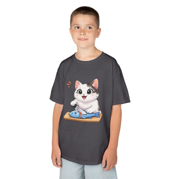 Kids Cat With Fish Graphic Tee — Cute Kitten Playing With Toy Fish