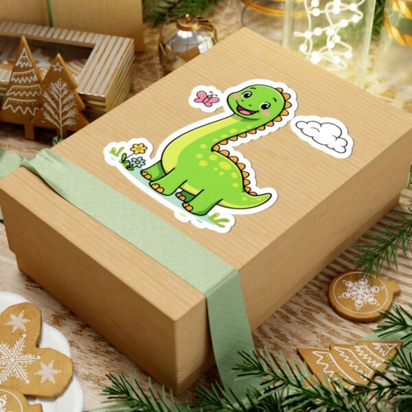 872592643884496709_1200.jpeg Cute Green Dinosaur Kiss-Cut Sticker — Happy Brontosaurus Laptop Decal for Kids