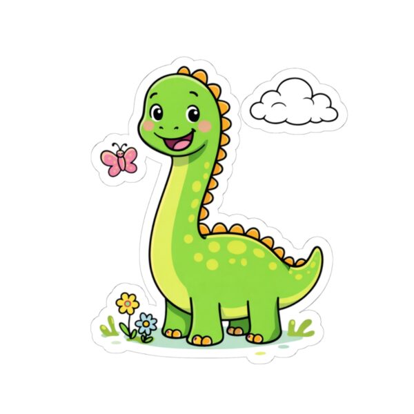 9437652667250969919_1200.jpeg Cute Green Dinosaur Kiss-Cut Sticker — Happy Brontosaurus Laptop Decal for Kids