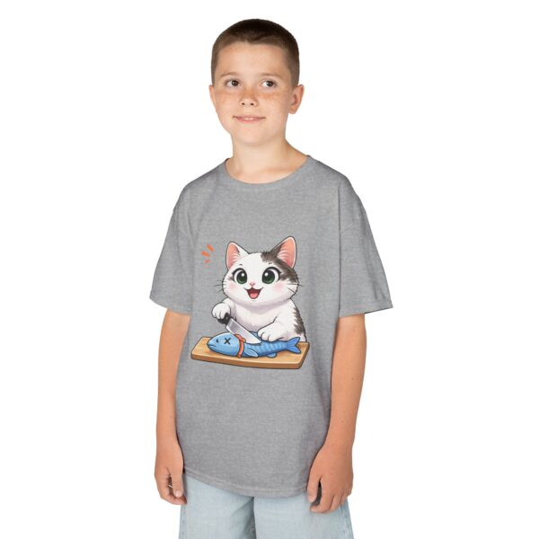 Kids Cat With Fish Graphic Tee — Cute Kitten Playing With Toy Fish
