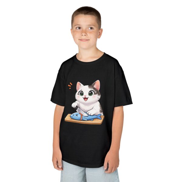 Kids Cat With Fish Graphic Tee — Cute Kitten Playing With Toy Fish